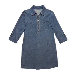 Anne Klein Lightweight Denim Dress Blue Thin Material Casual Zip Jean Tunic